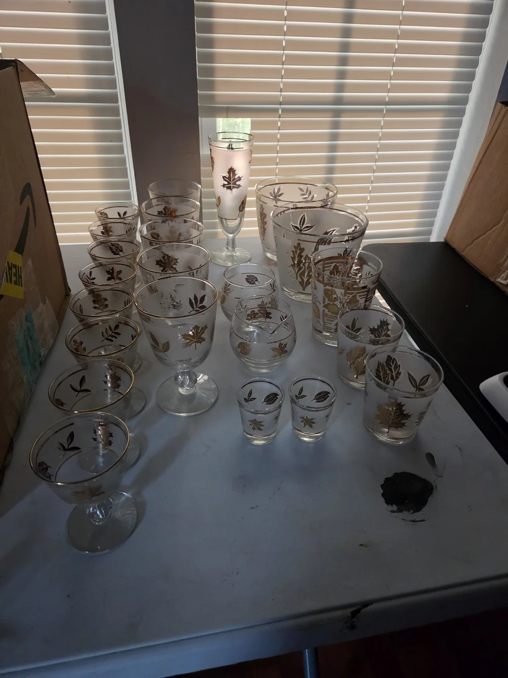 Vintage Libbey Gold Leaf Etched Glassware Set - Assorted Stemware
